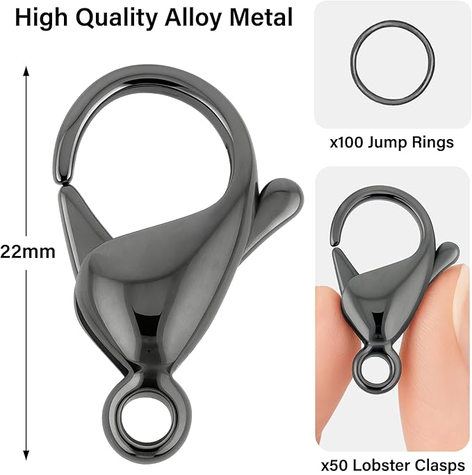 Mandala Crafts 22mm Gunmetal Metal Lobster Clasps for Jewelry Making - 50 Lobster Claw Clasps with Jump Rings Jewelry Findings Kit for Necklaces Bracelets Charms Fasteners
