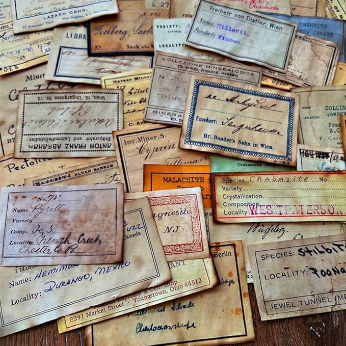 Coffee Stained Junk Journal Supplies, Handwritten Style Ephemera for Junk Journals, 45pcs Vintage Decoupage Paper for Scrapbook Kit, Aged Tag Label Materials for Room Decor Wall Collage Kit