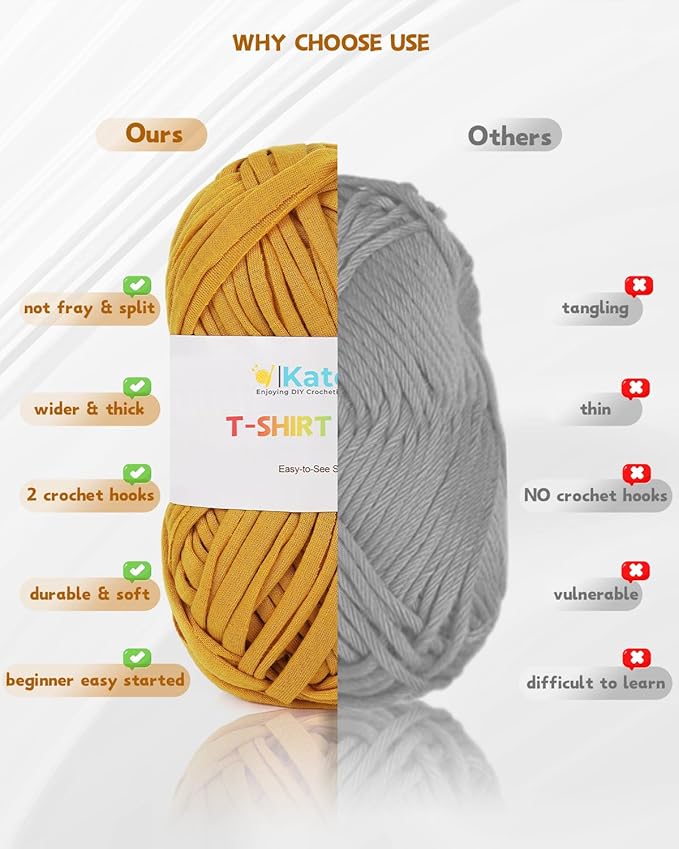 Katech 130 Yards T-Shirt Crochet Fabric for DIY Projects, 400g Spaghetti Yarn, Easy for Beginners (Turmeric)