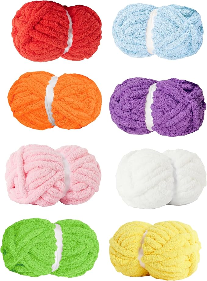 Assorted Chunky Yarn for Hand Knitting,Soft Jumbo Bulky Fluffy Chenille Yarn for Crocheting,Blanket Scarf DIY,8 Pack(28yds, 8 Ounces Each)
