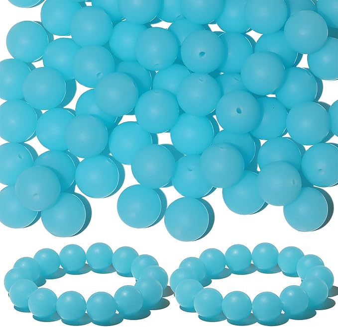 120pcs Richbunnys 15mm Bulk Silicone Beads for Pens and Keychain Making,Large Bead for Necklace and Bracelets Making,Assorted Rubber Beads Set（Ice Blue）
