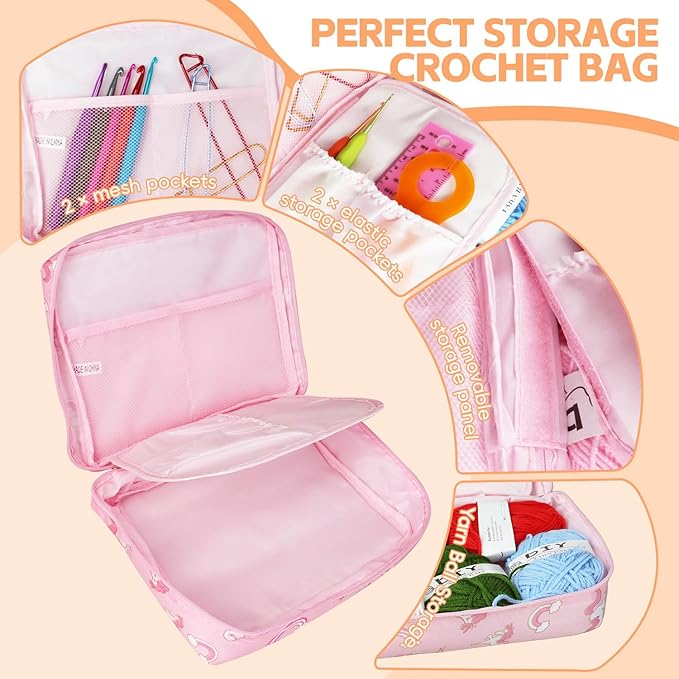 HATINXIA 58pcs Crochet Kit Beginners, Crochet Hook Set with Yarn, Portable Crocheting Kit for Starter, Ergonomic Crochet Needles Tools DIY Knitting Accessories for Experienced Crochet Lovers, Horse