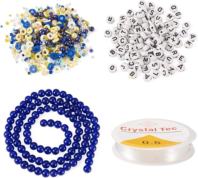 Spritewelry Friendship Bracelet Making Kit with Glass Seed Beads 8mm Blue Clay Beads Bracelet Making Kit for Adults Letter Bead for Jewelry Making DIY Crafts Gift Supplies 1 Bag