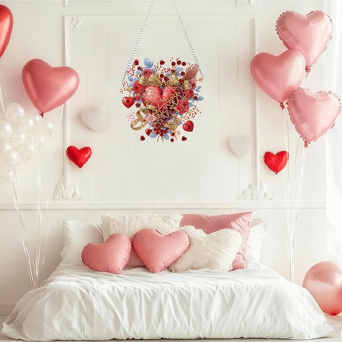 DOMROM Heart Diamond Art Hanging Kits for Adults Beginners, Special Shaped Crystal Diamond Painting Heart Pendant, DIY Diamond Art Suncatchers for Home Garden Wall Decor Gift