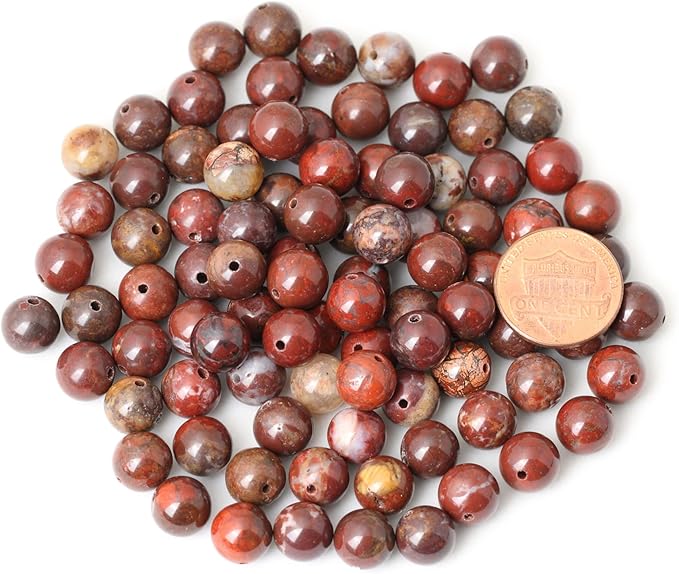 cheavian 45pcs 8mm natural red brecciated jasper gemstone round loose beads stone beads for jewelry making diy 1 strand 15"