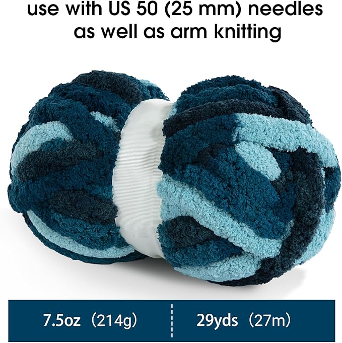 MABOZOO Tie Dye Chunky Yarn for Crocheting & Knitting, 8 Pack - Soft Plush Dark Blue Fluffy Jumbo Chenille Yarn,Giant Thick Fuzzy Bulky(29 yds, 8 oz Each Skein)