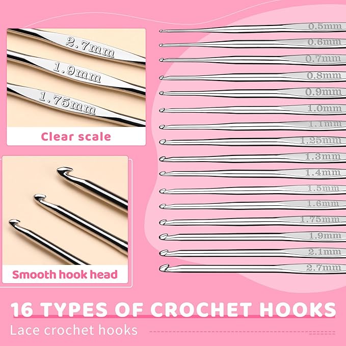 Yizzvb 87 Pcs Crochet Hooks Set, Aluminum Crochet Hooks, Ergonomic Crochet Needles and Stitch Markers, Crochet Needle Kit with Case for Sewing DIY Craft, Extra Long  Knitting Needles
