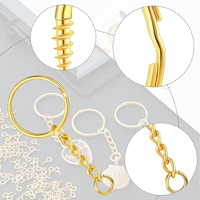 Hotop 360 Pcs Key Rings for Crafts Keychain Making Kit Including 90 Open Jump Rings Connectors, 180 Small Screw Eye Pins Hooks Bulk for DIY Keychain Supplies Crafts Jewelry Making(25 mm,Gold)