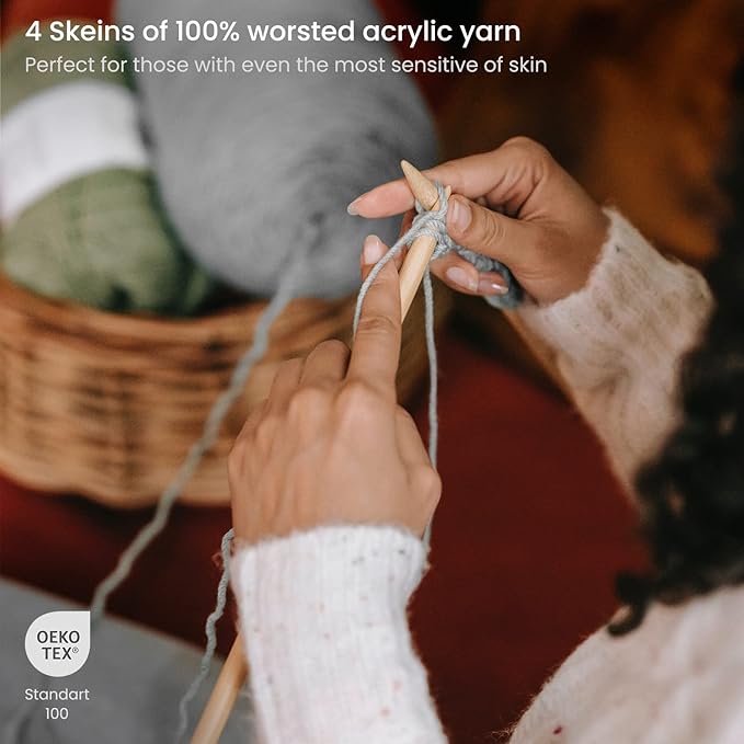 ARTEZA Acrylic Yarn for Crocheting, 4 x 200-g Skeins of Worsted Yarn for Knitting, A Little Shady A005, Knitting & Crochet Supplies