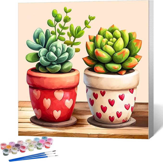 Framed Paint by Numbers Kit for Adults Beginner Succulent, Adult Paint by Number Kits on Canvas Framed Plant, DIY Acrylic Oil Painting by Numbers with Frame, Perfect for Home Decor Gift 10 X 10 Inch