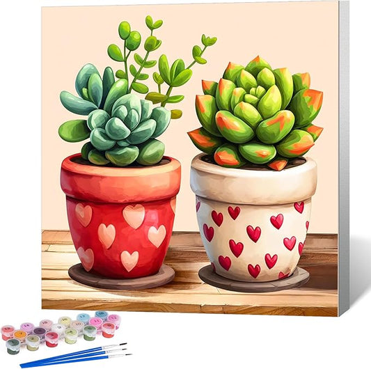 Framed Paint by Numbers Kit for Adults Beginner Succulent, Adult Paint by Number Kits on Canvas Framed Plant, DIY Acrylic Oil Painting by Numbers with Frame, Perfect for Home Decor Gift 10 X 10 Inch