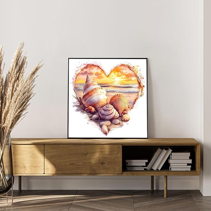 Framed Paint by Numbers Kit for Adults Beginner Shell, Adult Paint by Number Kits on Canvas Framed Sea Beach, DIY Acrylic Oil Painting by Numbers with Frame, Perfect for Home Decor Gift 10 X 10 Inch