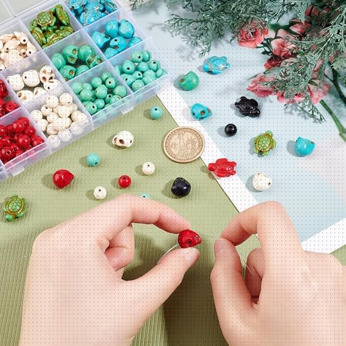arricraft 190 Pcs Skull Gemstone Beads Kits, Including 50 Pcs Tortoise Beads 100 Pcs Round Beads Synthetic Turquoise Beads for Halloween DIY Bracelet Necklaces Jewelry Makings