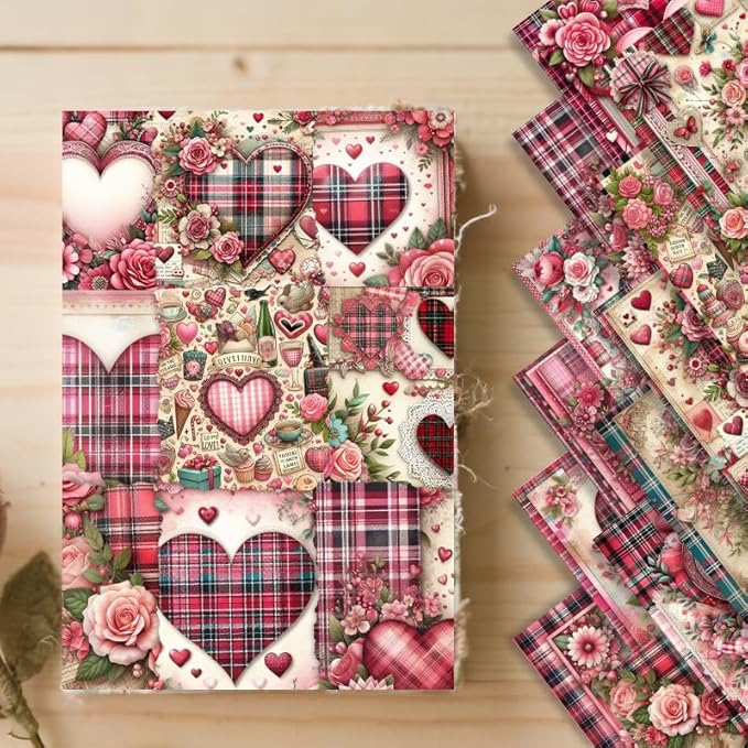 Vintage Valentine Scrapbook Paper Pad ,6"×6” Single-Sided Scrapbooking Decoupage Cardstock Origami Decorative Craft Paper for DIY Crafts, Card Making, Art Journaling, 24 Sheets 12 Designs