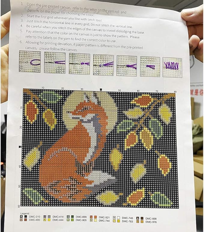 PakyKai Latch Hook Kits for Adults,Color Printed Fox DIY Hook Rug Carpet Needlework Tapestry Kits for Home Decors Festival Gift,52x38cm
