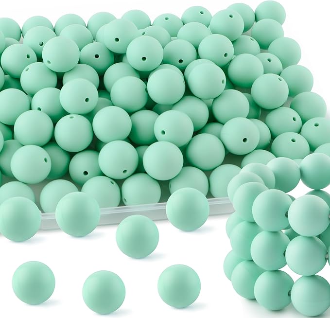 65Pcs 19mm Silicone Beads for Keychain Making Bracelet Necklace, Bulk Round Silicone Beads for Pens（Mint Green）