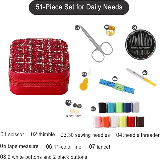 Mini Sewing Kit in Stylish Leather Case – Complete Set with Scissors,Needles,Thread & More, Fashion Box for Store Jewelry– Perfect for Beginners & Travel (Blue)