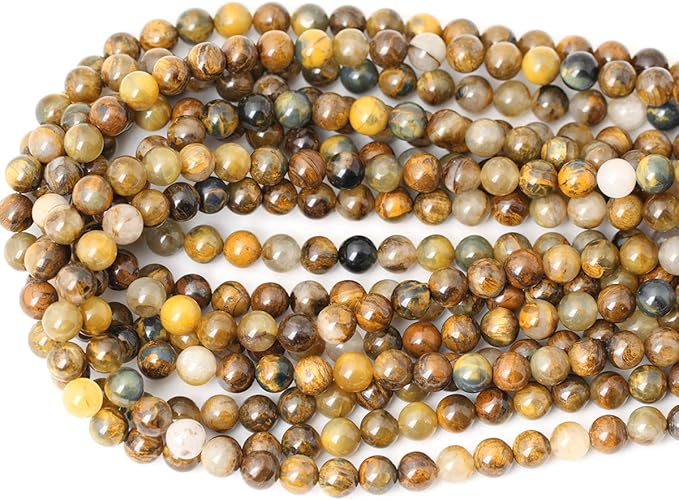 cheavian 45pcs 8mm natural golden pietersite gemstone round loose beads stone beads for jewelry making diy findings 1 strand 15"