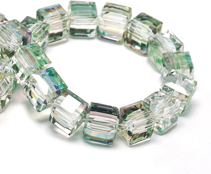 10mm Sparkle Cube Crystal Beads for Jewelry Making - Faceted Spacer Beads for Bracelets(57-60pcs, Spring Green)