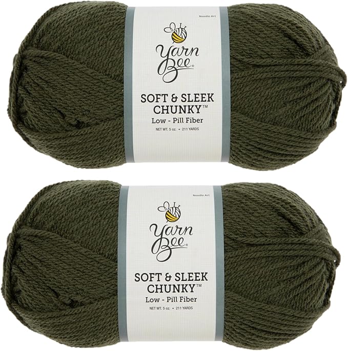 Yarn Bee Soft & Sleek Chunky - 5-Bulky - 100% Low Pill Acrylic, Yarn for Crocheting & Knitting Blankets, Hats, Sweaters, and More, Set of 2, 315 Olive