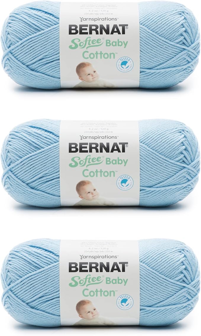Bernat Softee Baby Cotton Dusk Sky Yarn - 3 Pack of 120g/4.25oz - Blend - 3 DK (Light) - 254 Yards - Knitting/Crochet
