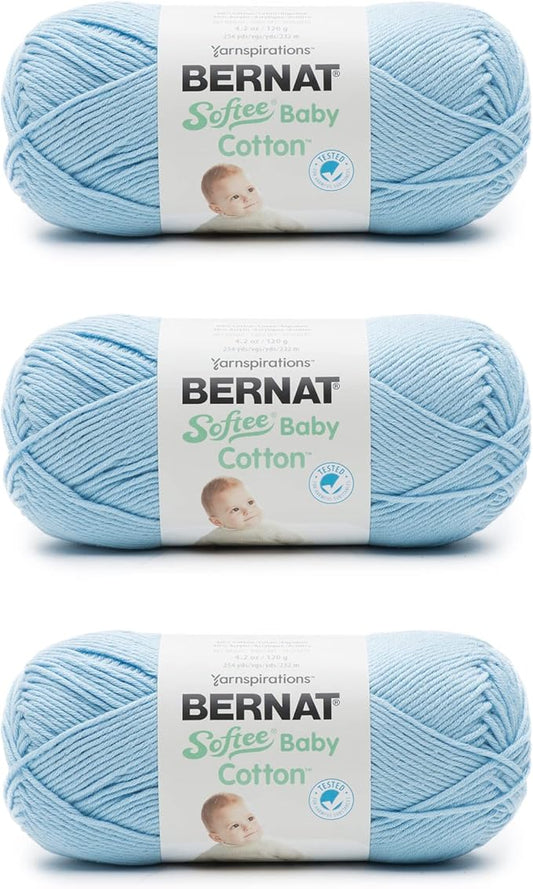 Bernat Softee Baby Cotton Dusk Sky Yarn - 3 Pack of 120g/4.25oz - Blend - 3 DK (Light) - 254 Yards - Knitting/Crochet