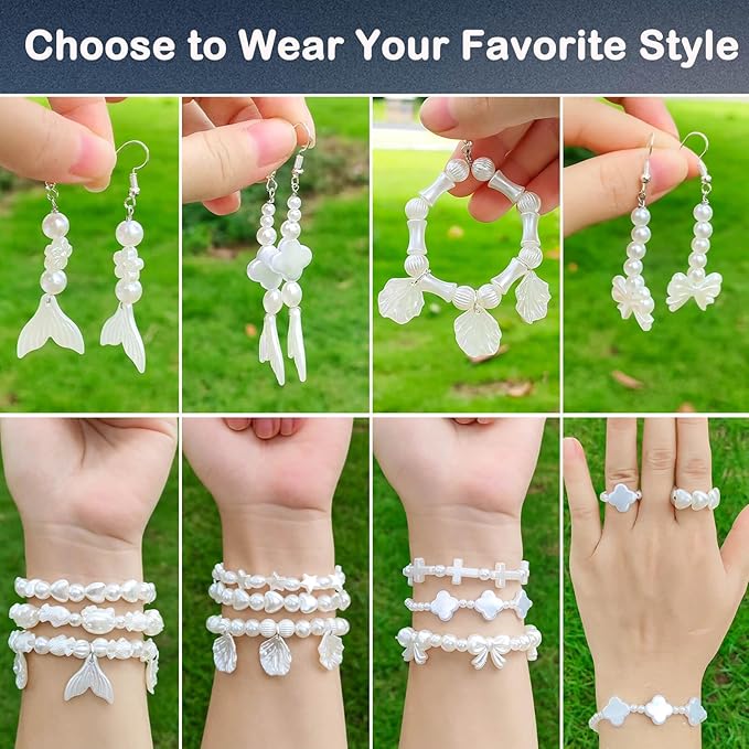1170 Pcs ABS Imitation Pearl Beads for Jewelry Making, Assorted Heart Star Bowknot Circle Flower Aesthetic Cute Bead for Bracelet Necklaces Earrings Key Chains DIY Phone Charm Crafts (White)