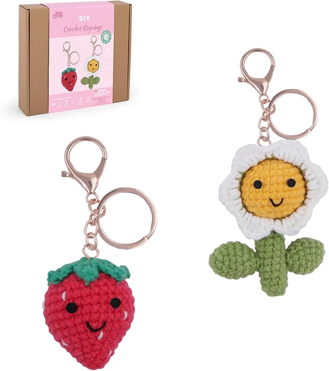 HOUSE CREATIVITY Beginner Crochet Kit for Adults, Beginners Crocheting Knitting Kit with Yarn Sets, Step-by-Step Video Tutorials,Animal Craft Kit, Holiday Birthday Gifts(Strawberry & Sunflower)
