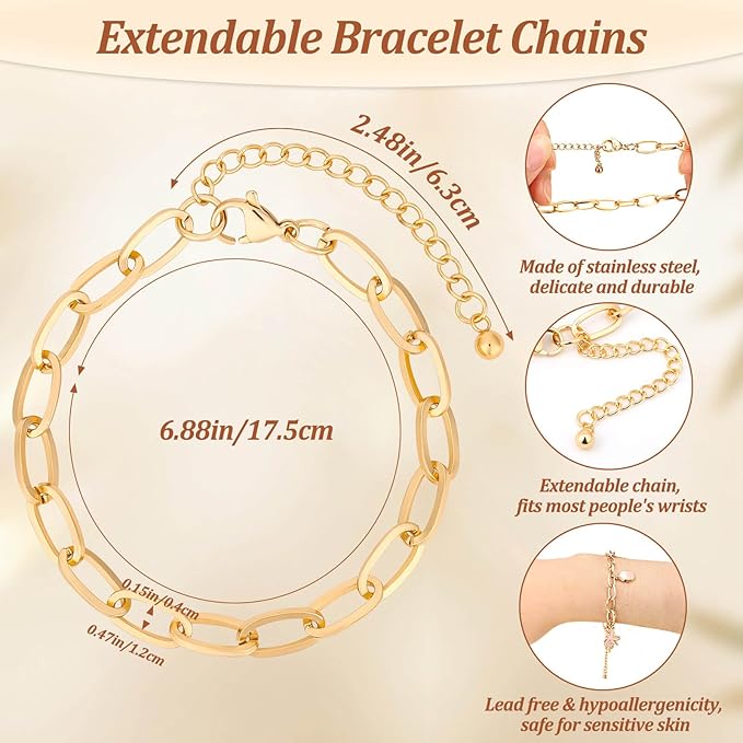 Mckanti 674 Pieces Charm Bracelet Making Kit, Including Paperclip Chain Bracelets, Charms, Jump Rings for DIY Bracelet Making(Gold & Silver)