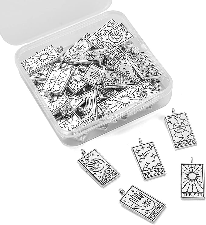 DanLingJewelry 50Pcs 5 Styles Tibetan Tarot Cards Charms Rectangle for Jewelry Making