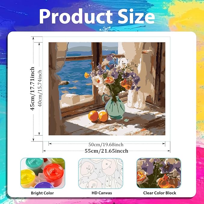 xcemhil Flower Paint by Numbers Kit for Adults Beginner, Flower Paint by Numbers for Adult, Acrylic Paint by Number Kits Suitable for Home Wall Art Decor Gifts 16x20 Inch