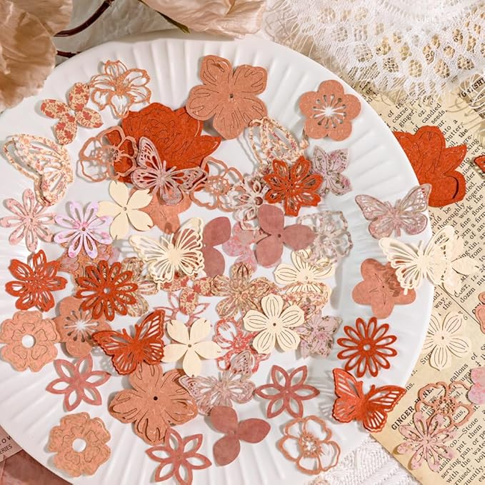 300pcs Scrapbook Paper Cutouts Lace Flowers Butterfly for Scrapbooking Embellishments Supplies, Junk Journaling, Card Making, Mixed Media, Vintage Diecut Floral Collage Materials