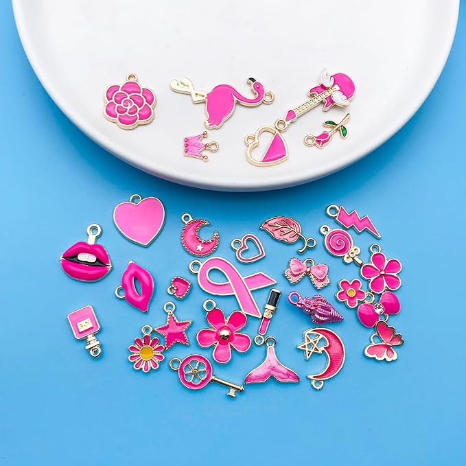 Youdiyla 60pcs Alloy enamel rose red series fixed set Pendant Jewelry Making DIY Keychain Earrings Pendant Various Design Charms for Jewelry Making Bracelets Necklace (HK554)