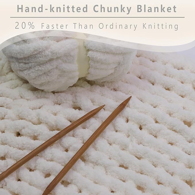 8 Pack White Chunky Yarn for Hand Knitting, Chunky Chenille Yarn, Jumbo Big Thick Chunky Yarns for Crocheting, Super Bulky Chunky Knit Blanket Yarns - 27.9Yds 7.97 Oz Each Skein