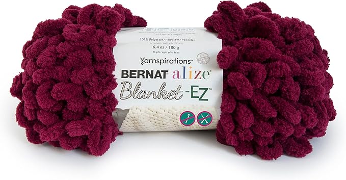 Bernat Alize Blanket-EZ Super Soft Looped Yarn for Beginners, Hand Knitting- No Needles or Hooks Needed, Burgundy 2 Pack