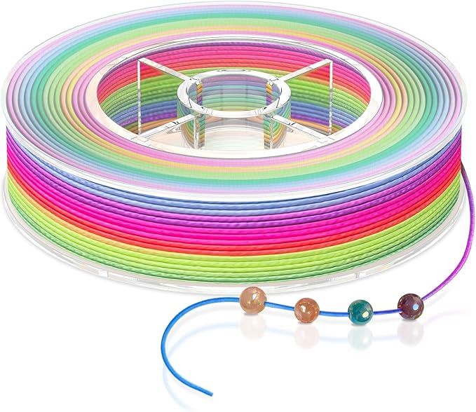 Stretchy String for Bracelets, Necklaces, Bead Stringing, Jewelry Making, Hair Braiding, and Crafts. Diameter: 1mm, Length: 82 Feet, Rainbow