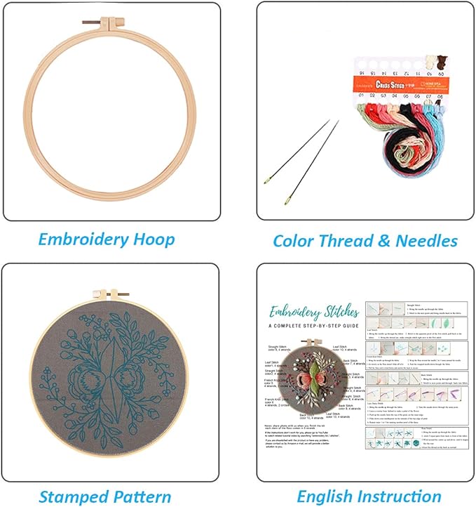 Louise Maelys Embroidery Starter Kit Full Range of Stamped Cross Stitch Kits for Beginner Including Cloth with Pattern,Embroidery Hoop,Color Threads