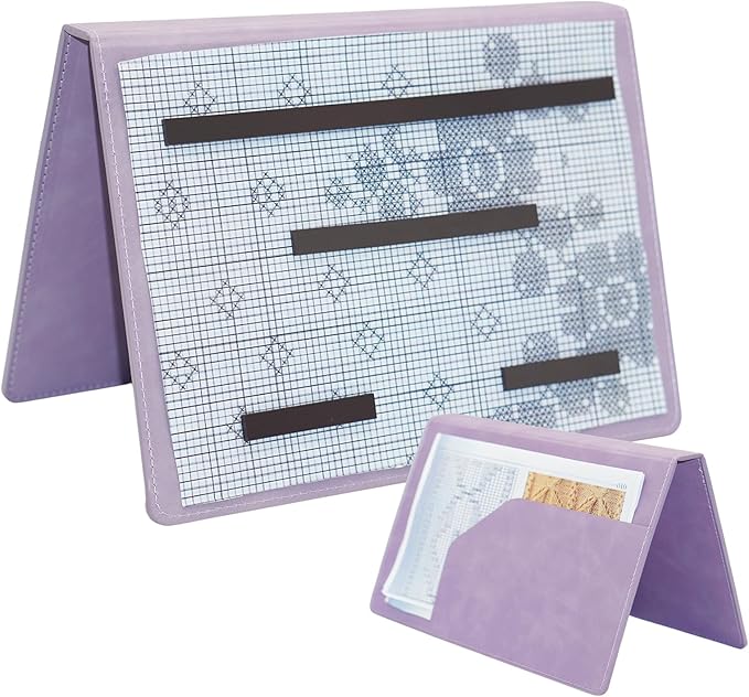 Cowenhey Knitting Pattern Holder with Pocket, Knitting Chart Holder with 4 Replacement Magnets, Holder Foldable Knitting Chart Keeper for Fixed Crochet Pattern on Knitting Pattern (Purple)