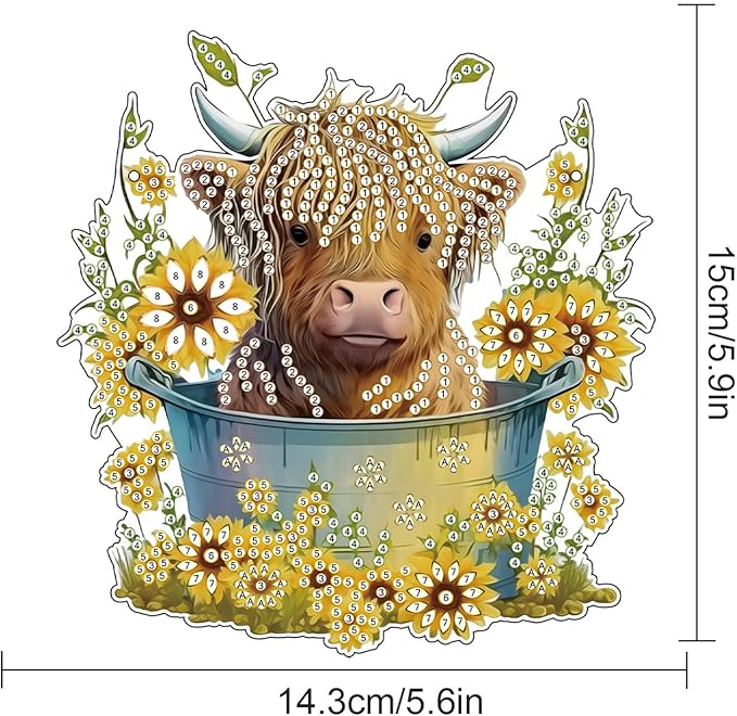AiYuanzsh Diamond Painting Ornament 5D DIY Diamond Art Animal Cow and Sunflower Creative Design Handmade Acrylic Pendant Mosaic Making Kits by Number Kits Home Decoration Pendant