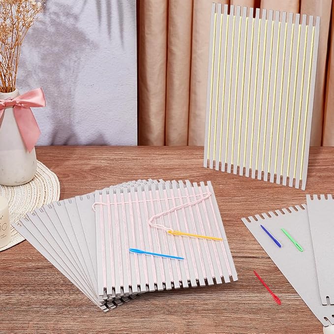 FINGERINSPIRE 24PCS Cardboard Weaving Loom Kit 7.87x11.8inch Gray Paper Weaving Board with Gears Portable Craft Loom for Beginner Knitting Sewing Crochet Travel Tapestry Making DIY Projects