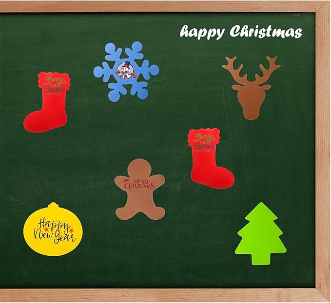 MixTeach 36 Pcs Foam Christmas Cutouts 7'' Christmas Tree Snowflake Elk Stocking Bell Gingerbread Man Shape Die Cuts Colorful Christmas Foam Cutouts for Christmas DIY Crafts Bulletin Board Decor