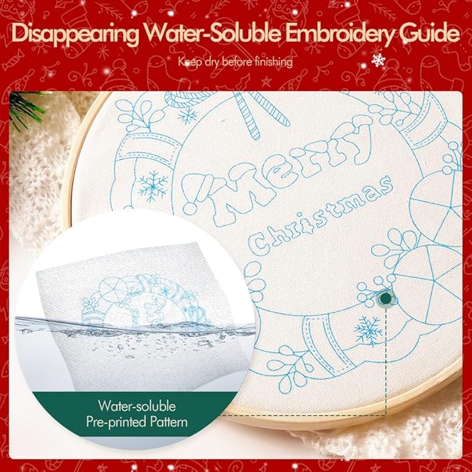 christmas embroidery kits: 3 pack cross stitch kit for beginners adults, diy ornaments craft kit with all tools & instructions, stamped hand embroidery starter kit for holiday crafts & xmas home decor