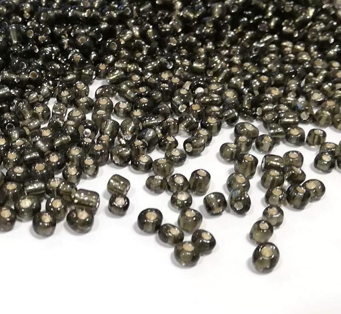 Perlin Glass Seed Beads 4mm 6/0 Round 1100pcs Mini Small Pony Spacer Beads Kit for Jewelry Making Earrings Bracelets Pendants Waist DIY Handmade (Grey Silver Inside)