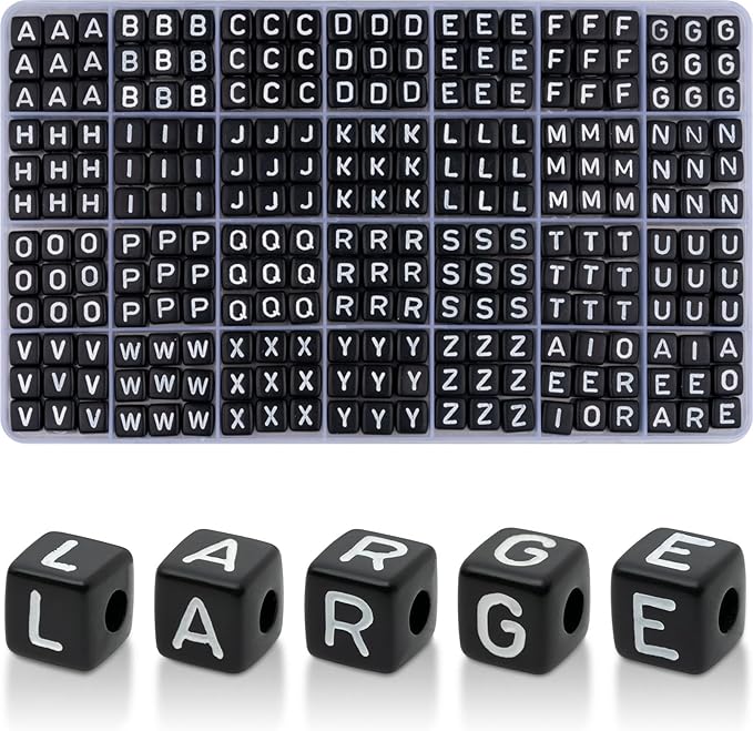 252 Pcs Large Black Letter Beads - 1010mm Big Square Letter Beads for Keychains, Lanyards, Home Decor Craft