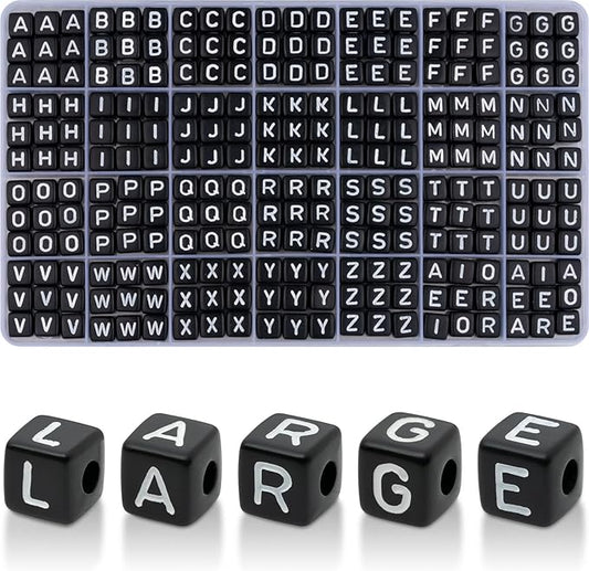 252 Pcs Large Black Letter Beads - 1010mm Big Square Letter Beads for Keychains, Lanyards, Home Decor Craft