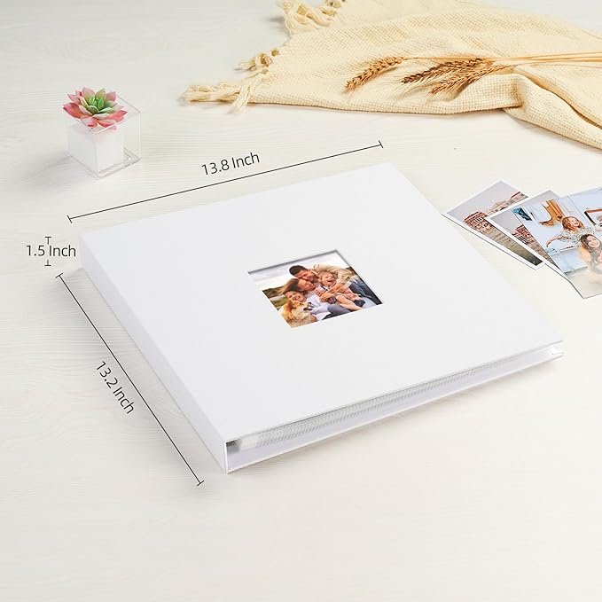 Mublalbum 12x12 Inch DIY Scrapbook Photo Album with 40 Plastic Sleeves 80 Pages Linen Cover 3 Ring Folder Binder for Wedding Baby Family and DIY Projects (White)