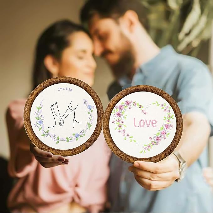 guofa 8'' round embroidery hoops – 5pcs 20cm imitated wood cross stitch hoop frames for needlepoint, diy sewing, and craft display