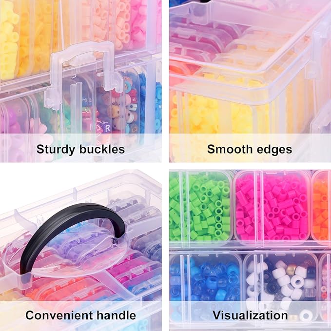 SGHUO Bead Organizer Box, 56 pcs Small Organizers, 3-Tier Stackable Storage Container Box for Art Craft Storage, Washi Tape, Kids Toys, Jewelry, Beauty & Sewing Supplies