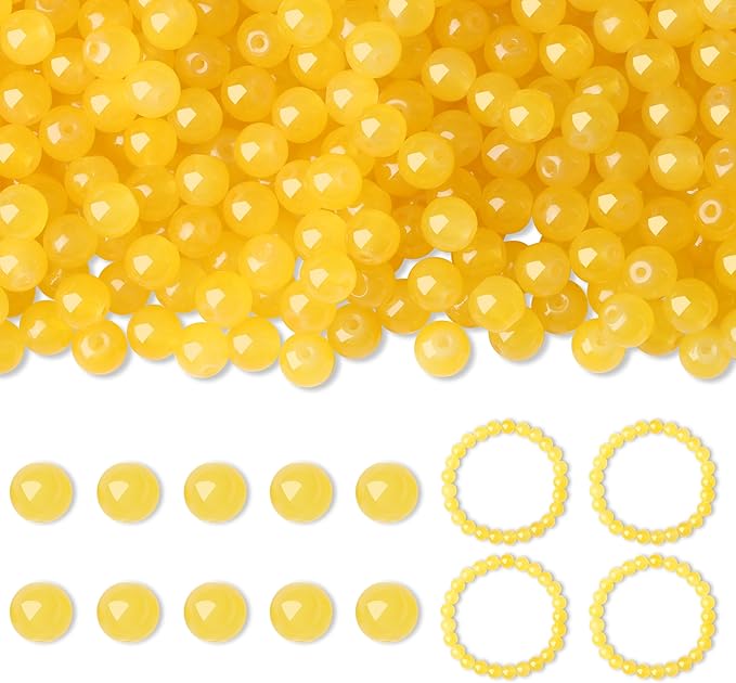 500Pcs Yellow Glass Beads for Bracelets, 8mm Round Glass Crystal Beads for Bracelet DIY Crafts Making Kits Earring Necklaces (Yellow)