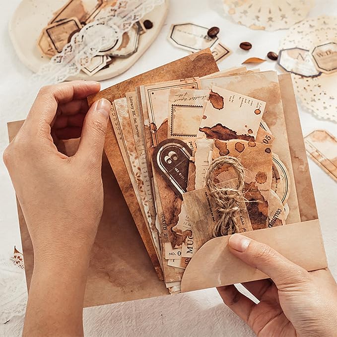 115 Pieces Coffee Drink Scrapbook Supplies Pack, Vintage Decorative Craft Paper Aesthetic Vinyl Stickers Ephemera for Bullet Junk Journal Planner Album Decoupage Collage